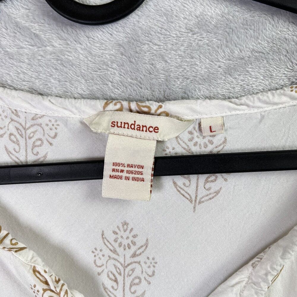 Sundance Maxi Dress Short Sleeve Size Large White Cream Tassel Tiered Boho - Picture 12 of 13